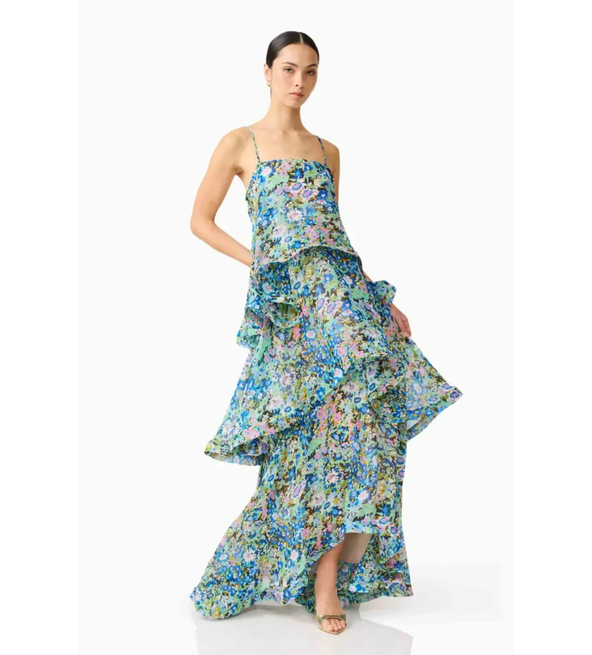 Elliatt Armani Tiered Maxi Dress In Blue Floral Size M/AU 10 - Image 5