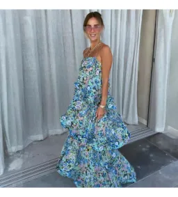 Elliatt Armani Tiered Maxi Dress In Blue Floral Size M/AU 10 for rent on The Volte - image 4