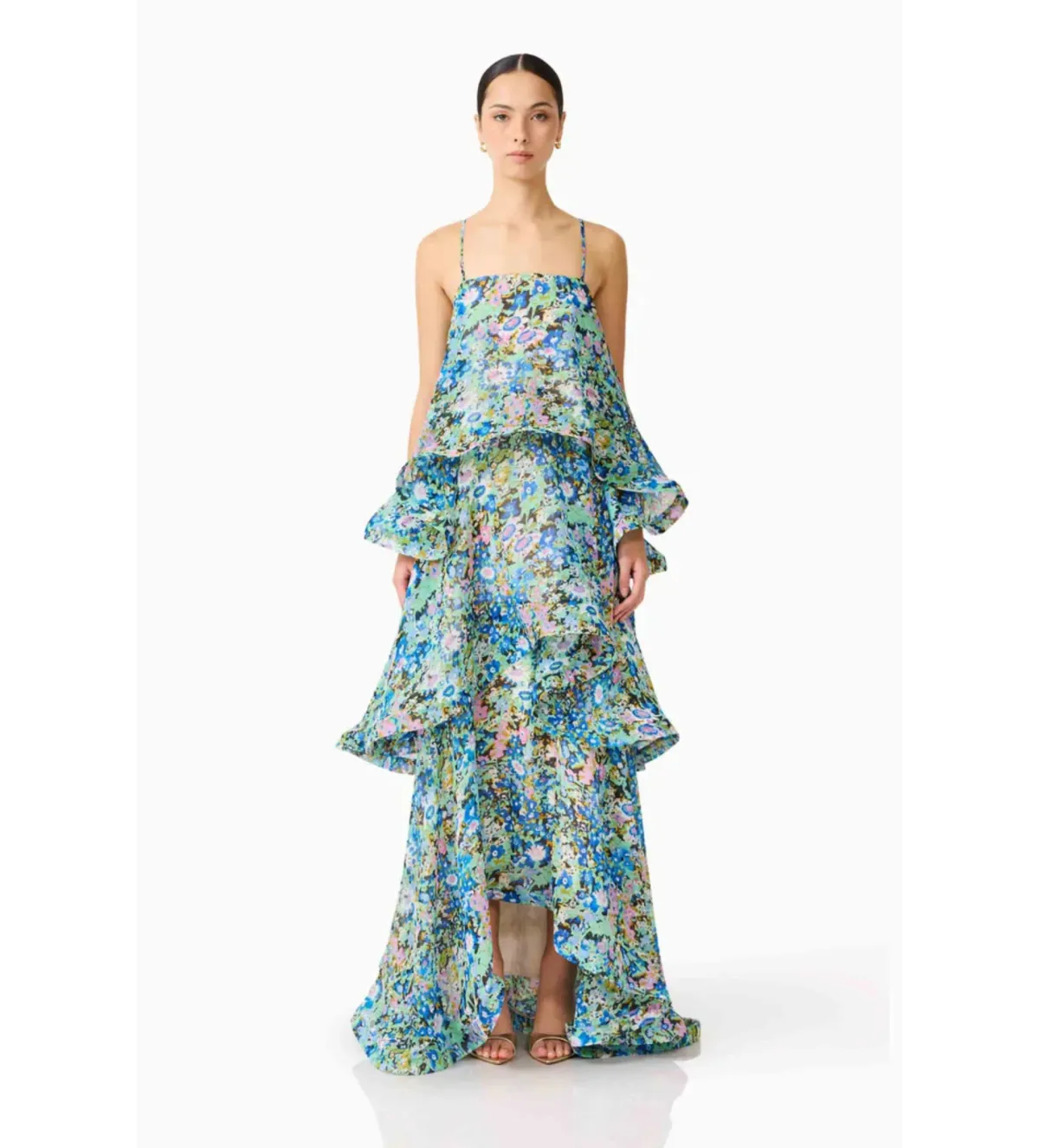 Elliatt Armani Tiered Maxi Dress In Blue Floral Size L/AU 12 - Image 2