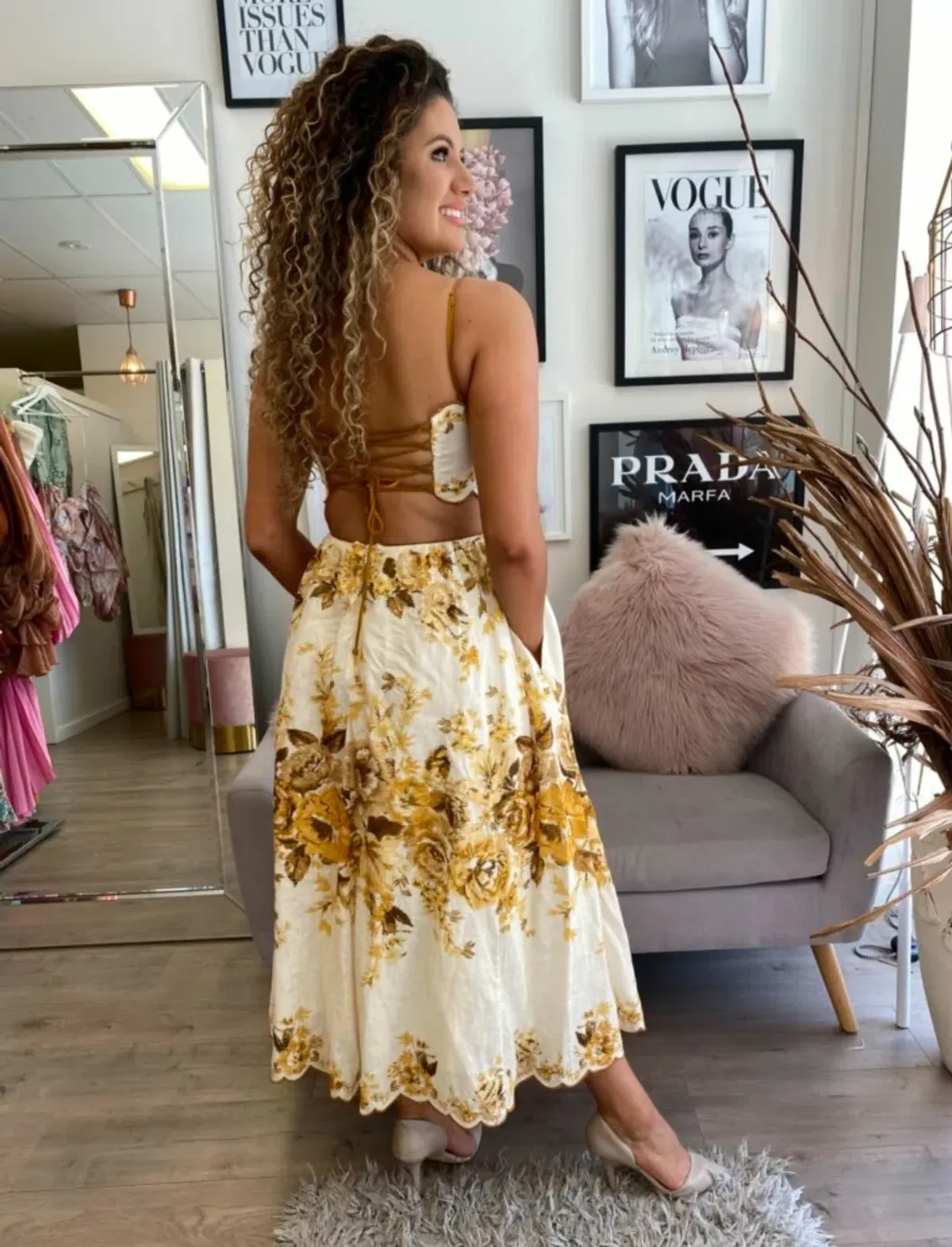 Zimmermann Aliane Scallop Midi Dress in Amber Floral Size 1 AU 10 - Image 2