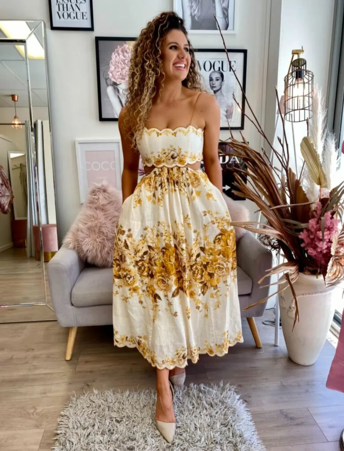 Zimmermann Aliane Scallop Midi Dress in Amber Floral Size 1 AU 10 - Image 1