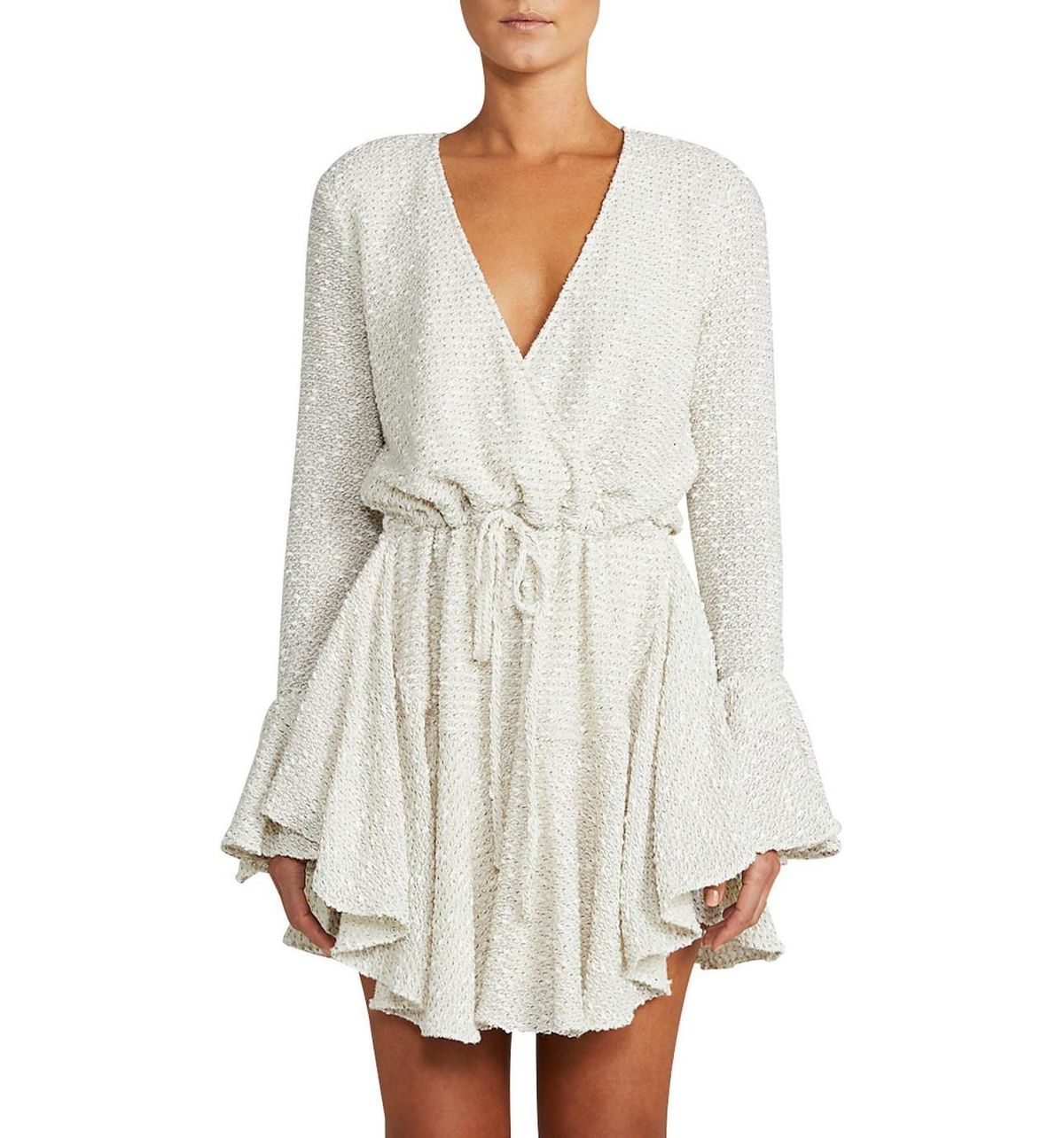 Shona Joy Aimee Frill Cuff Drawstring Mini Dress Cream Size 6 - Image 2