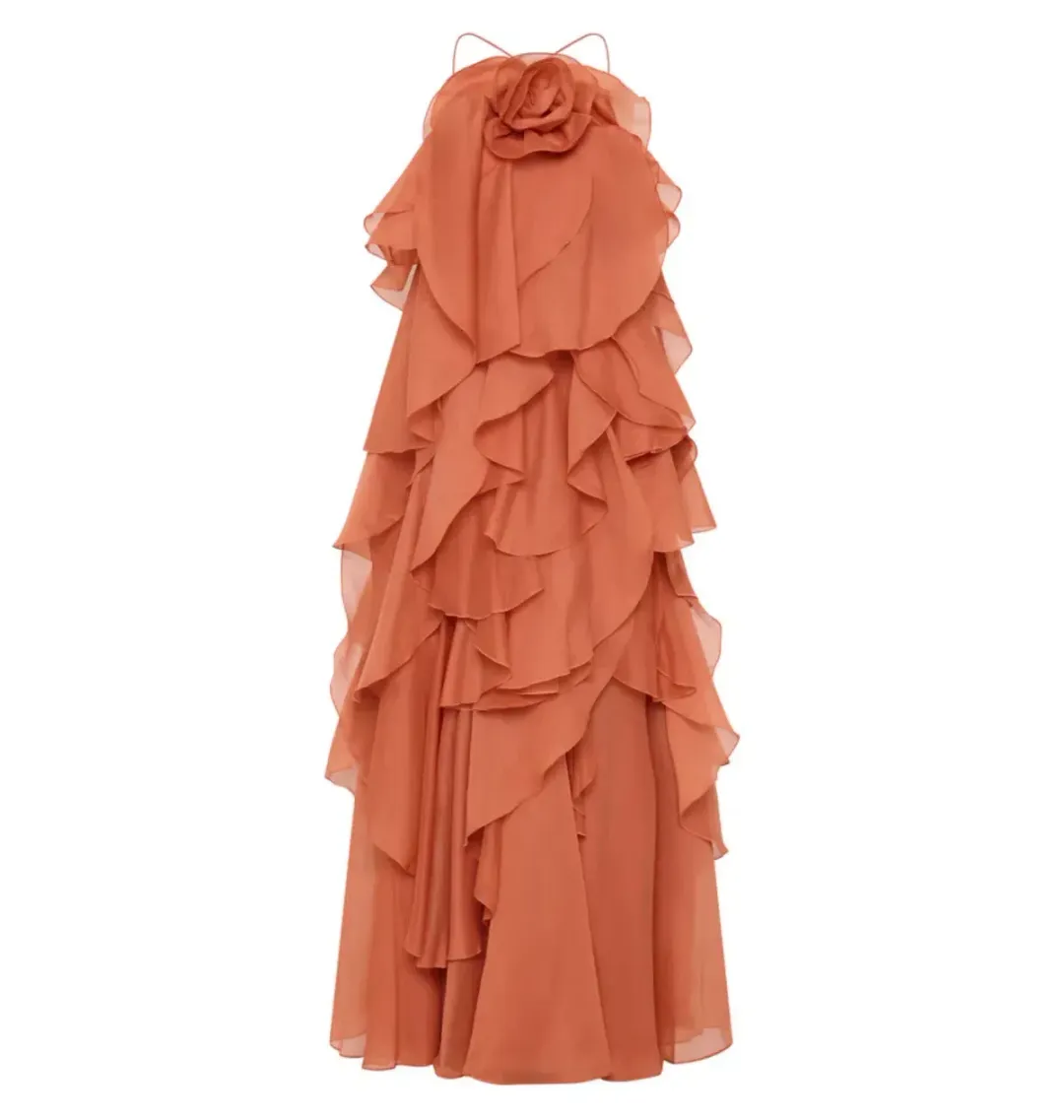 🧡 AJE Pandorea Gown Size 14 in Coral Clay / Rust Brown / Orange Maxi Dress🧡 for rent on The Volte - main image