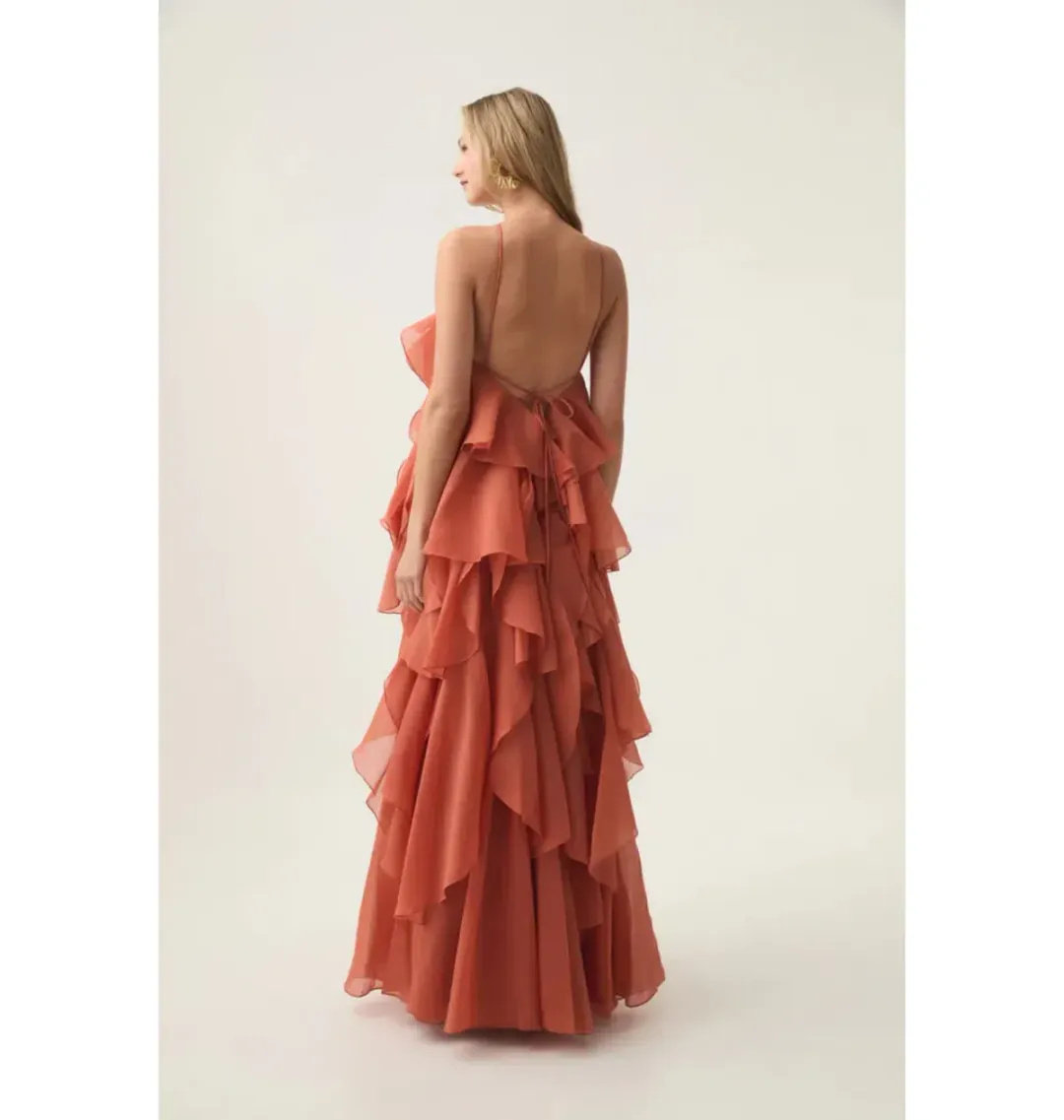 🧡 AJE Pandorea Gown Size 14 in Coral Clay / Rust Brown / Orange Maxi Dress🧡 for rent on The Volte - main image