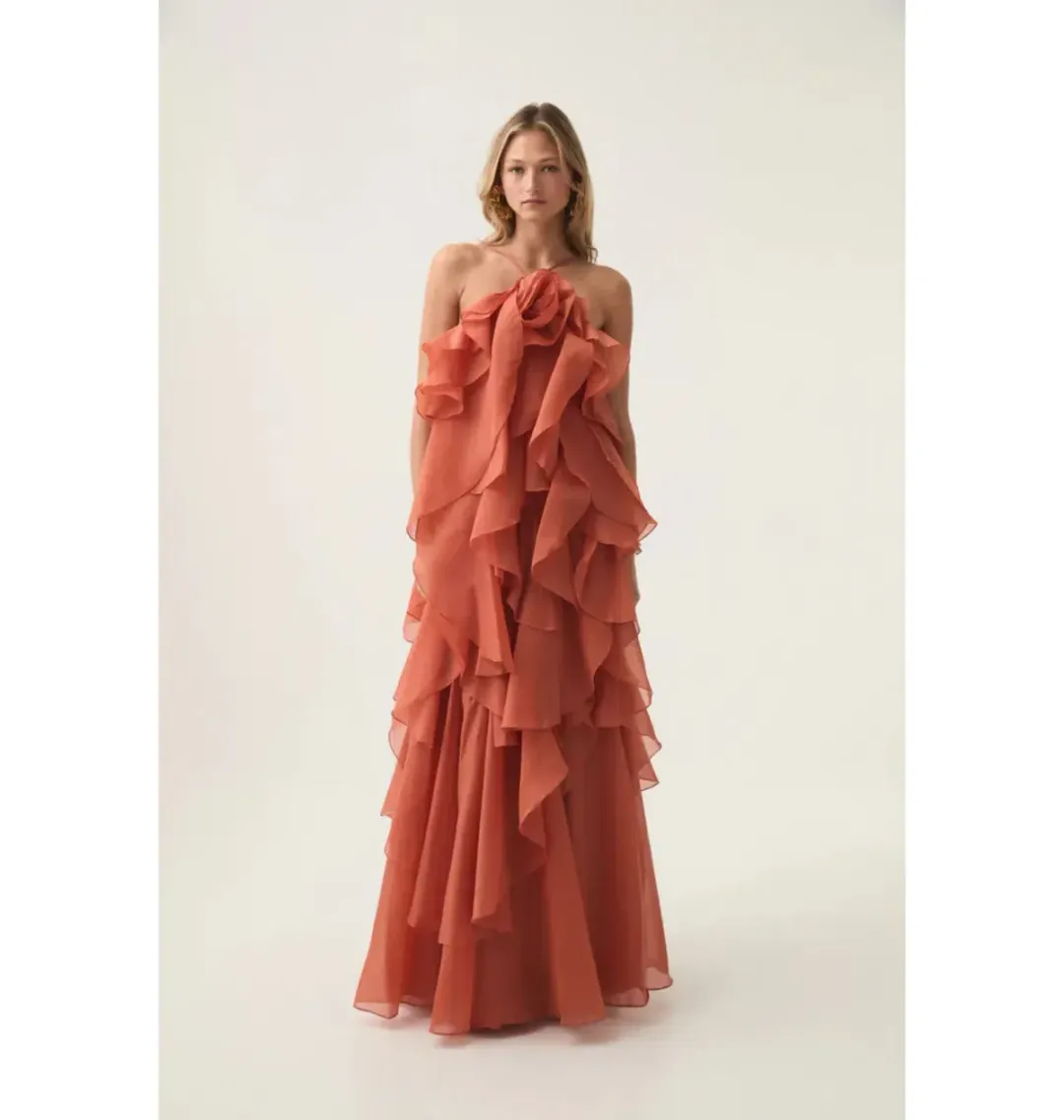 🧡 AJE Pandorea Gown Size 14 in Coral Clay / Rust Brown / Orange Maxi Dress🧡 for rent on The Volte - main image