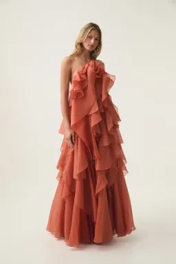 🧡 AJE Pandorea Gown Size 14 in Coral Clay / Rust Brown / Orange Maxi Dress🧡 for rent on The Volte - image 16