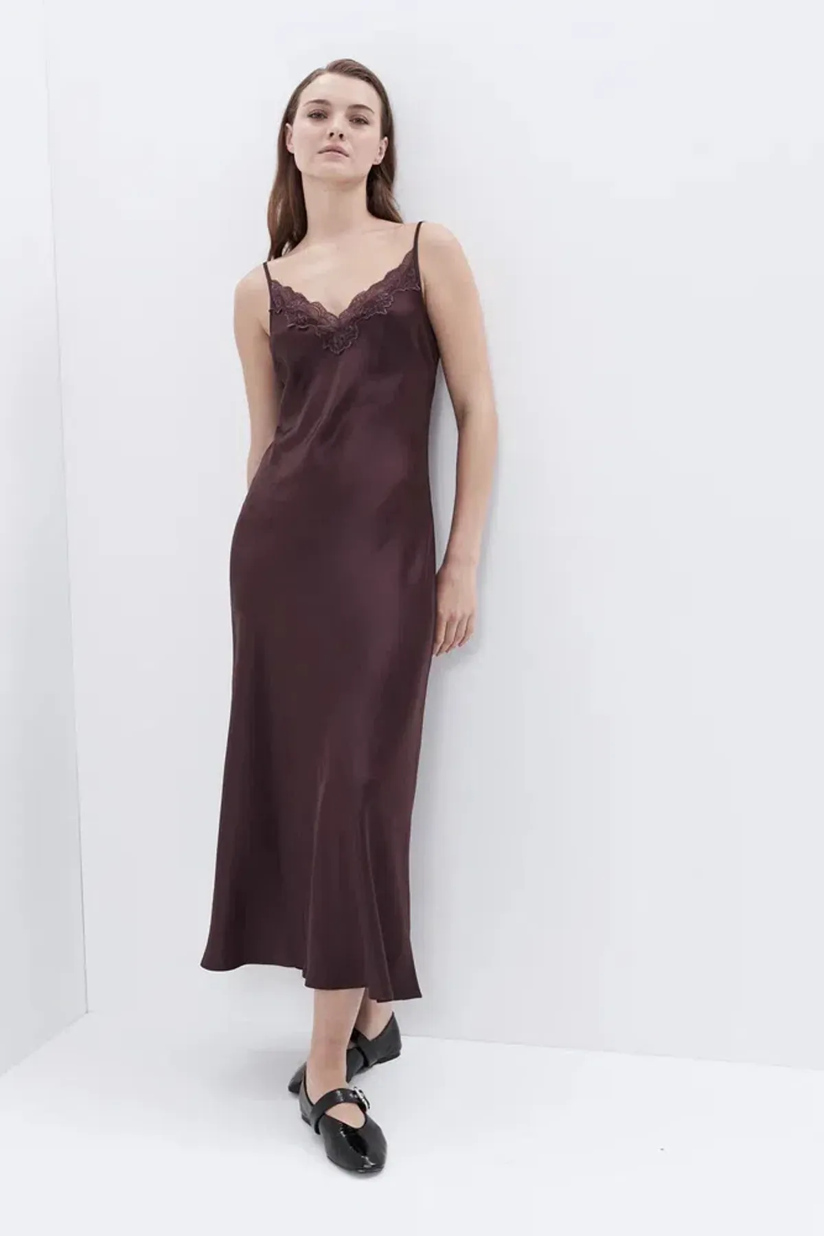 Unison Lace Trim Slip Dress Burgundy for rent on The Volte - main image