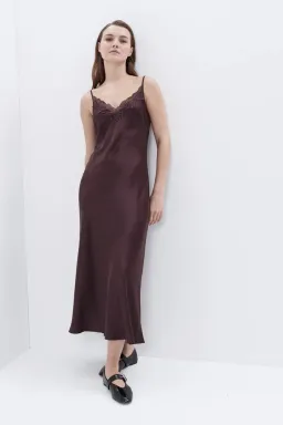 Unison Lace Trim Slip Dress Burgundy for rent on The Volte - image 1