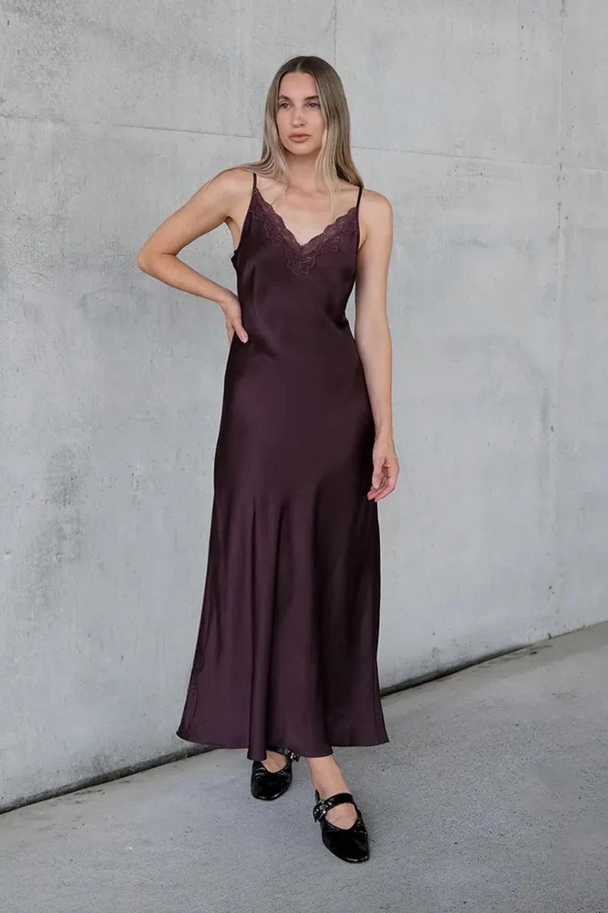 Unison Lace Trim Slip Dress Burgundy - Image 3
