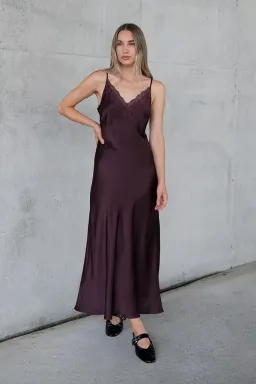 Unison Lace Trim Slip Dress Burgundy for rent on The Volte - image 3