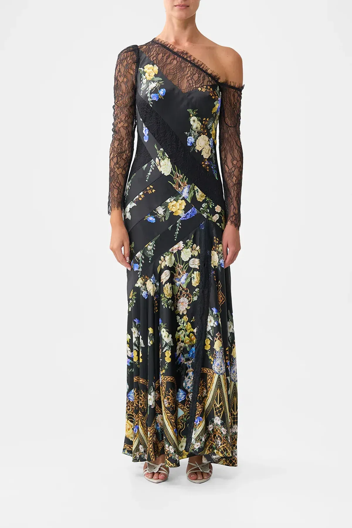 CAMILLA Lace Splice One Shoulder Dress Ottoman Elegance Multicoloured size XXS for rent on The Volte - main image