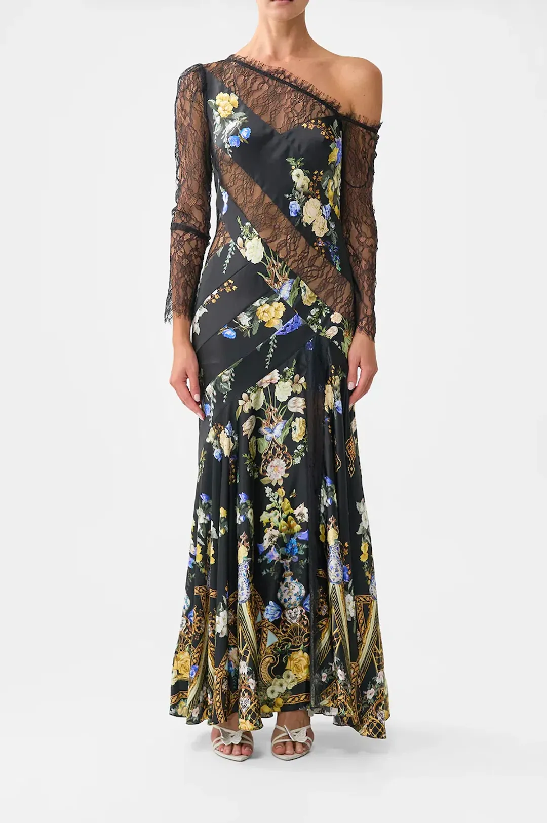 CAMILLA Lace Splice One Shoulder Dress Ottoman Elegance Multicoloured size XXS for rent on The Volte - main image
