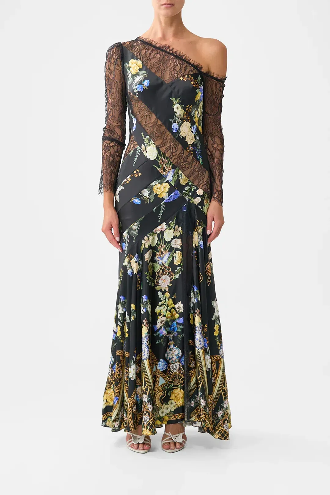 CAMILLA Lace Splice One Shoulder Dress Ottoman Elegance Multicoloured size XXS for rent on The Volte - main image