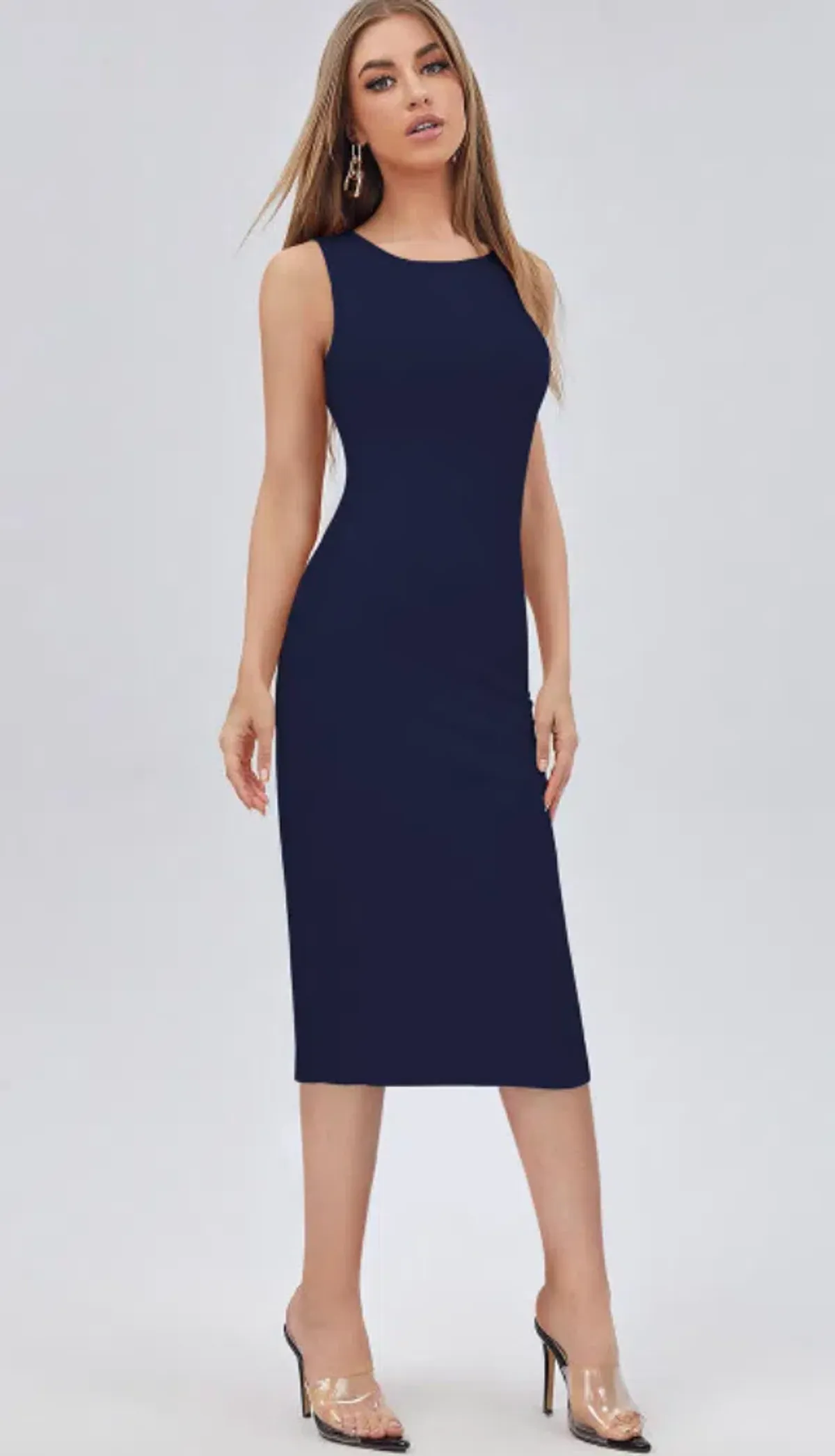 French Connection Vintage Navy Bodycon Midi Dress for rent on The Volte - main image