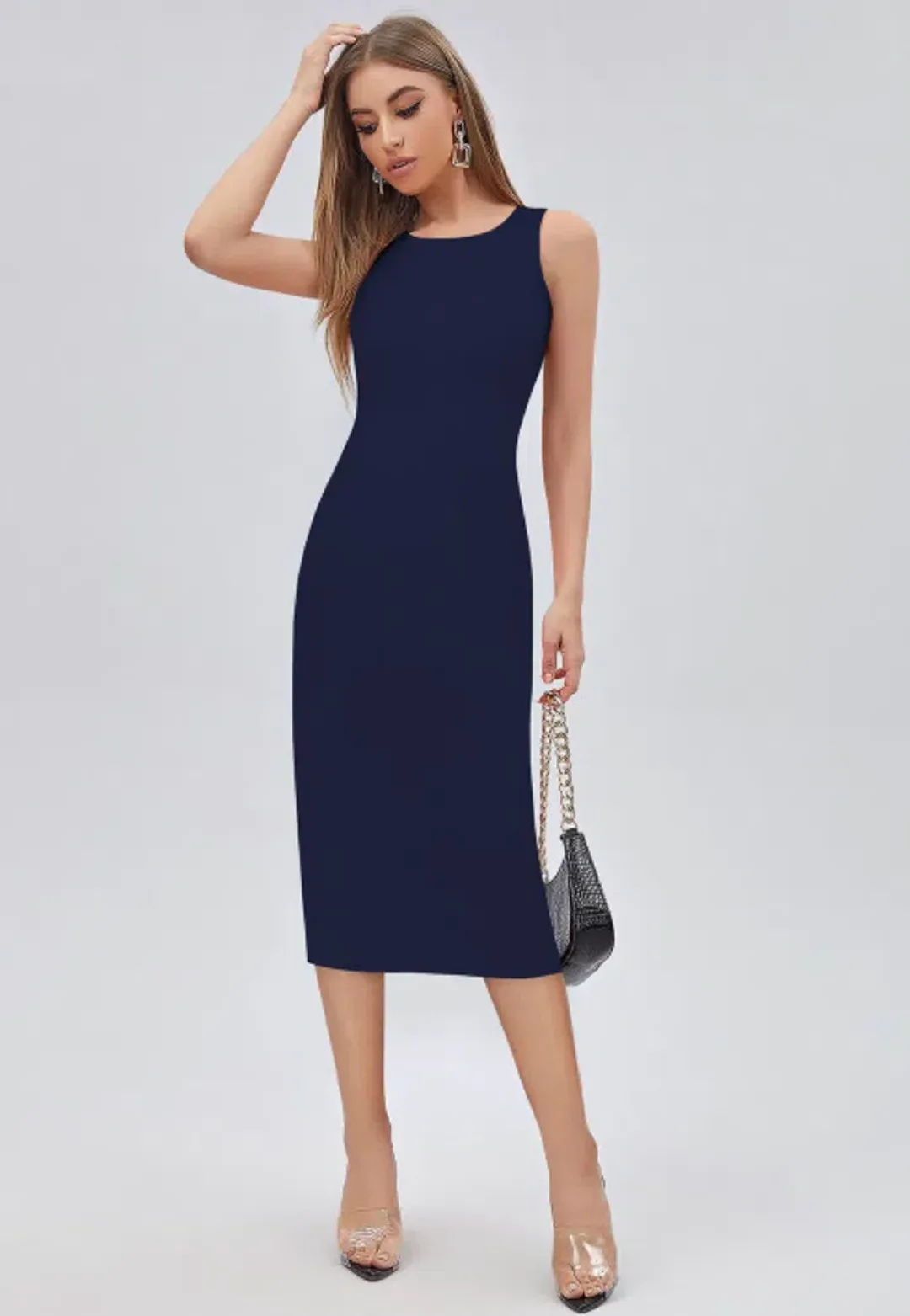French Connection Vintage Navy Bodycon Midi Dress for rent on The Volte - main image
