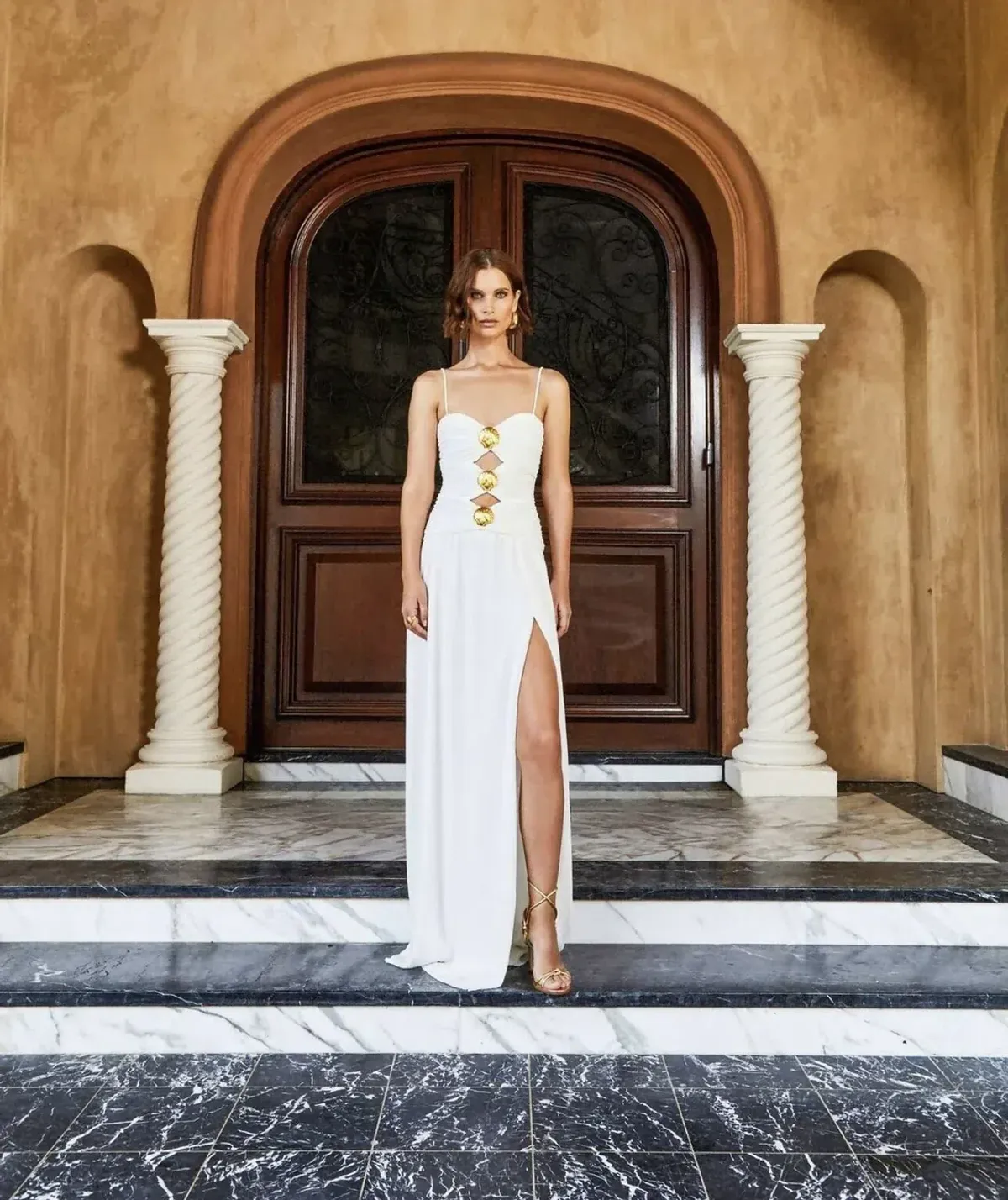 🤍BRAND NEW - REBECCA VALLANCE Guinevere Strap Gown- Size 12 – Ivory White Maxi Dress with Gold detail🤍 - Image 1