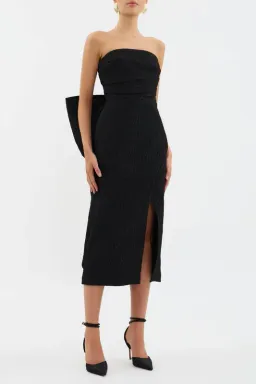 π€BRAND NEW - REBECCA VALLANCE Helene Bow Midi Dress β Black β Size 10 Strapless Formal Dress π€ for rent on The Volte - image 1