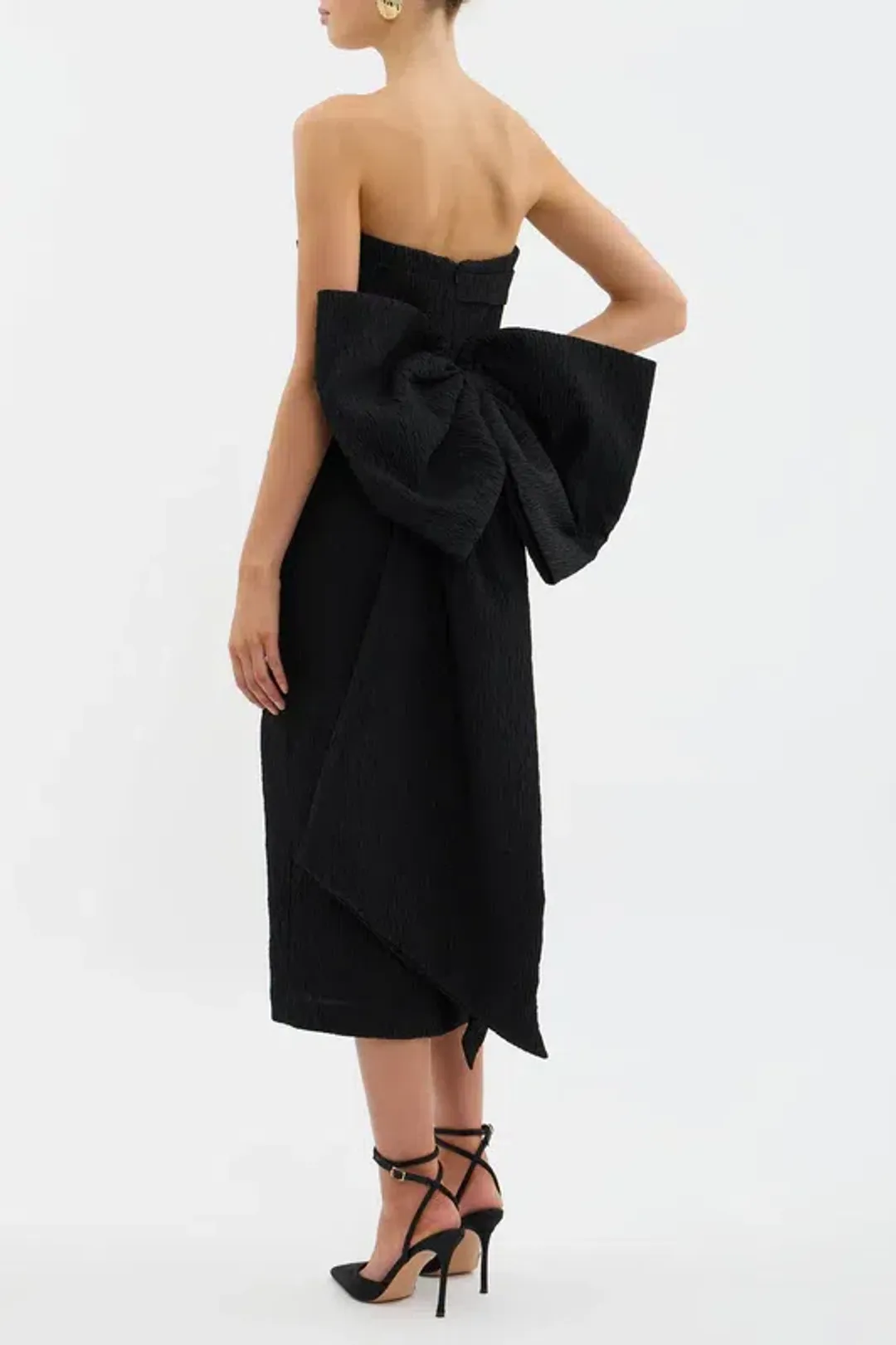 π€BRAND NEW - REBECCA VALLANCE Helene Bow Midi Dress β Black β Size 10 Strapless Formal Dress π€ for rent on The Volte - main image