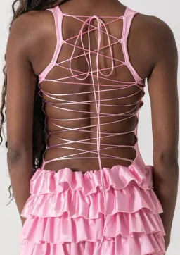 Bye Bambi Madison Lace Up Corset Dress Pink Size 8 Small S for rent on The Volte - image 2