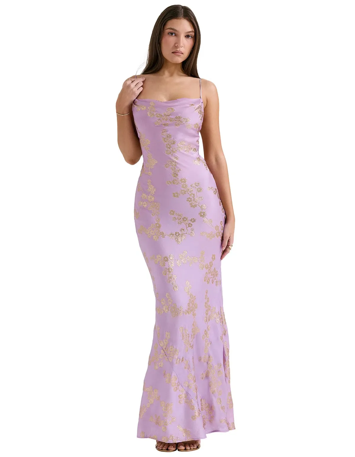 House of CB Capriana Orchid Jacquard Satin Gown Size 8 for rent on The Volte - main image