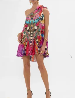 CAMILLA Tie One Shoulder Short Dress — Sahara Supernatural Size XL/XXL Best fit: AU 14–18 for rent on The Volte - image 1