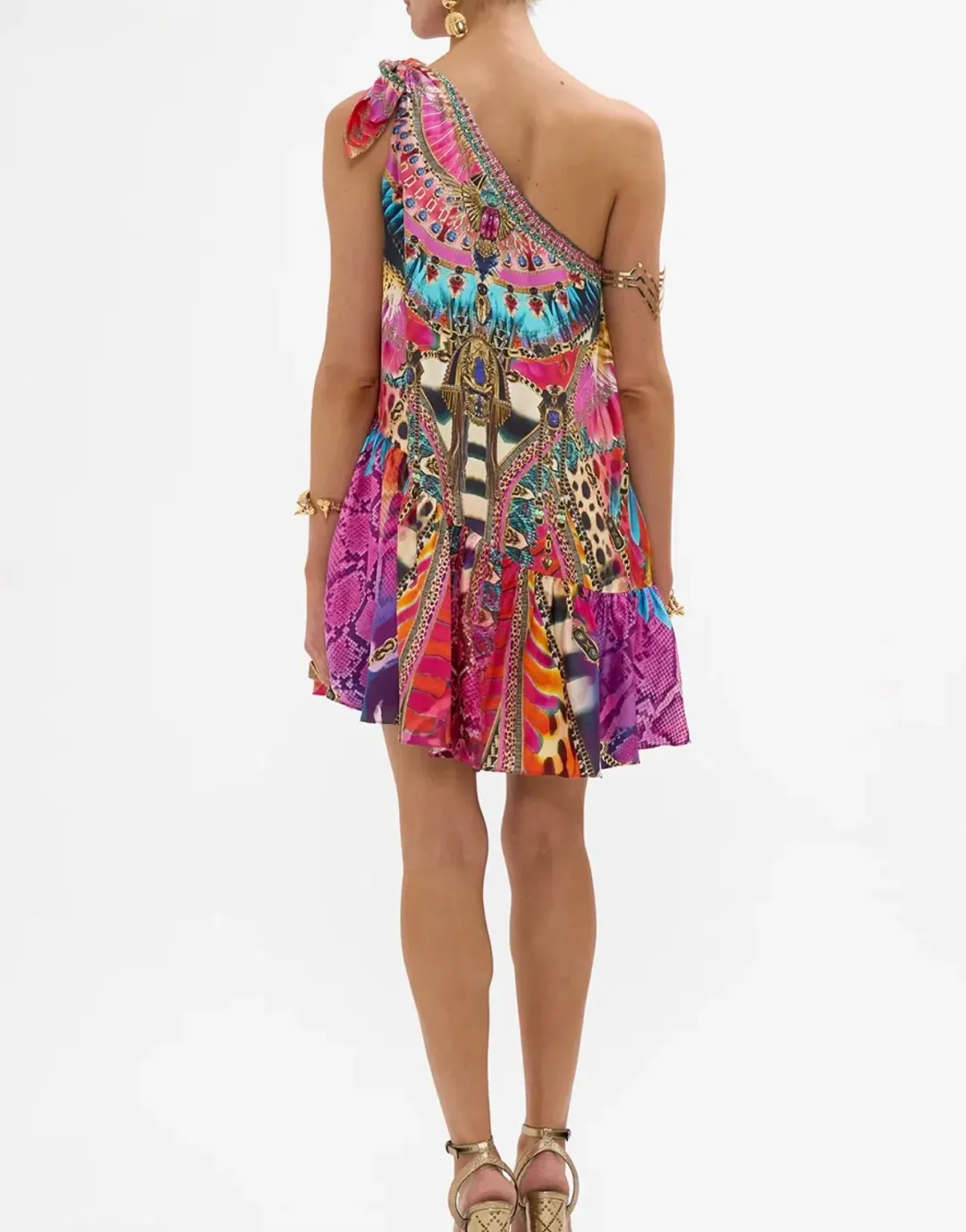 CAMILLA Tie One Shoulder Short Dress — Sahara Supernatural Size XL/XXL Best fit: AU 14–18 for rent on The Volte - main image