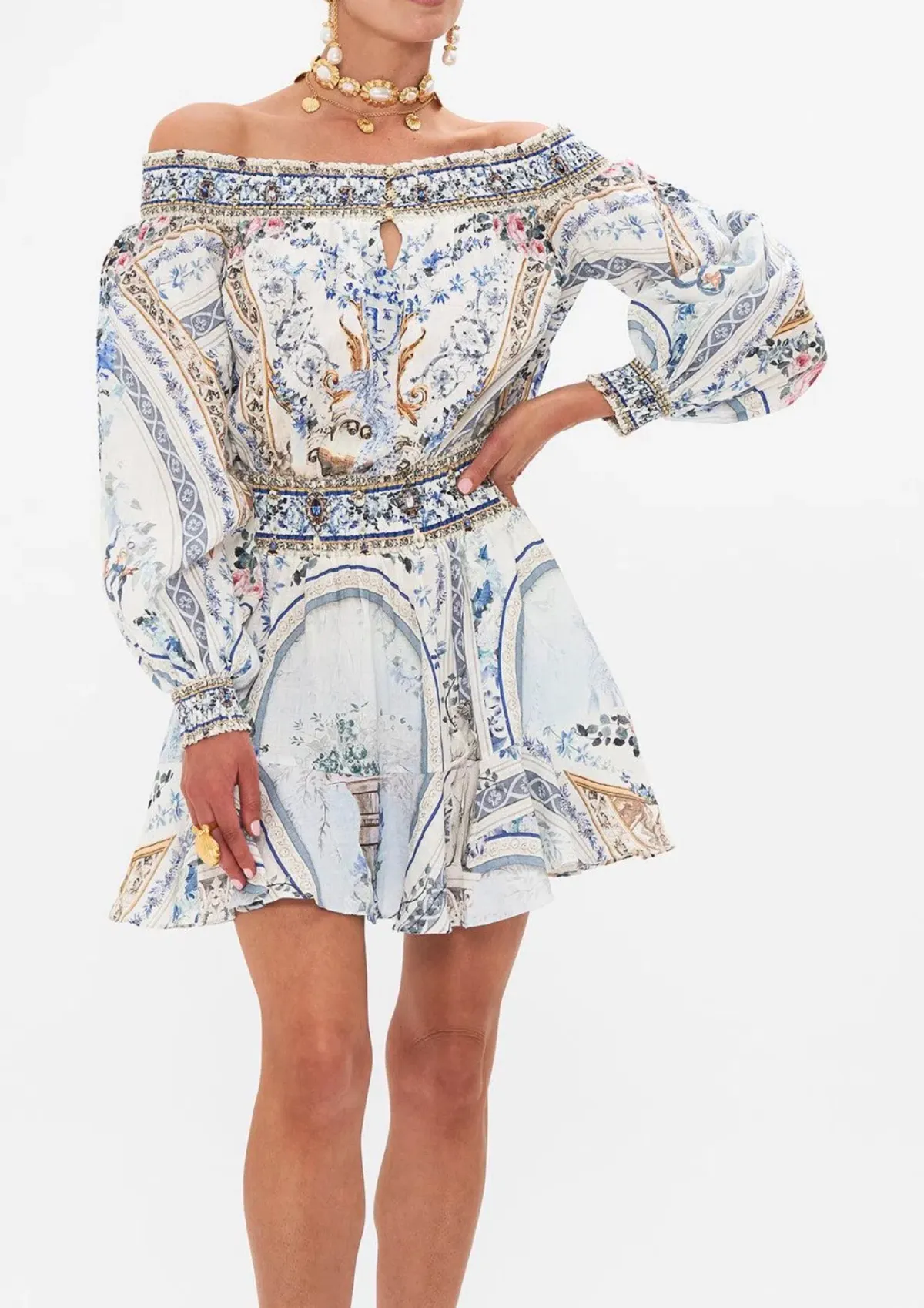 CAMILLA Season of the Sirens Beaded Linen Dress Size L - Image 1