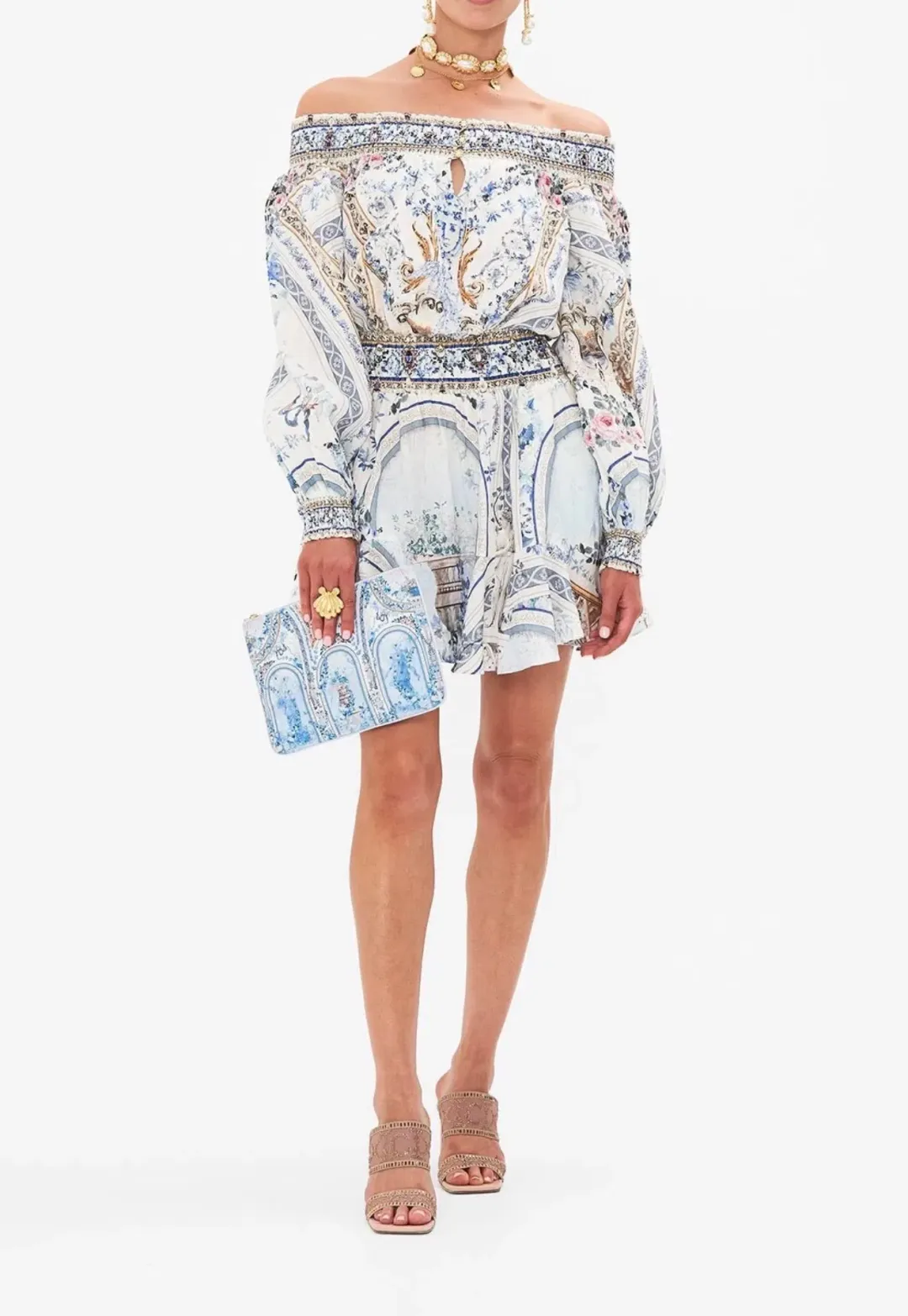 CAMILLA Season of the Sirens Beaded Linen Dress Size L for rent on The Volte - main image