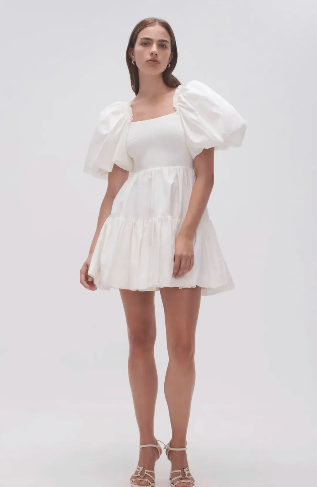 AJE Casa Puff Sleeve Mini Dress – Ivory Size 16 for rent on The Volte - main image