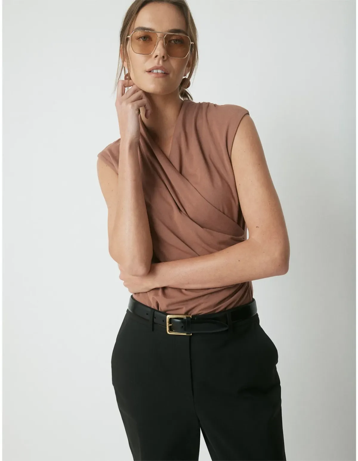 Perri Cutten Skyler Wrap Top Large Chestnut - Image 2