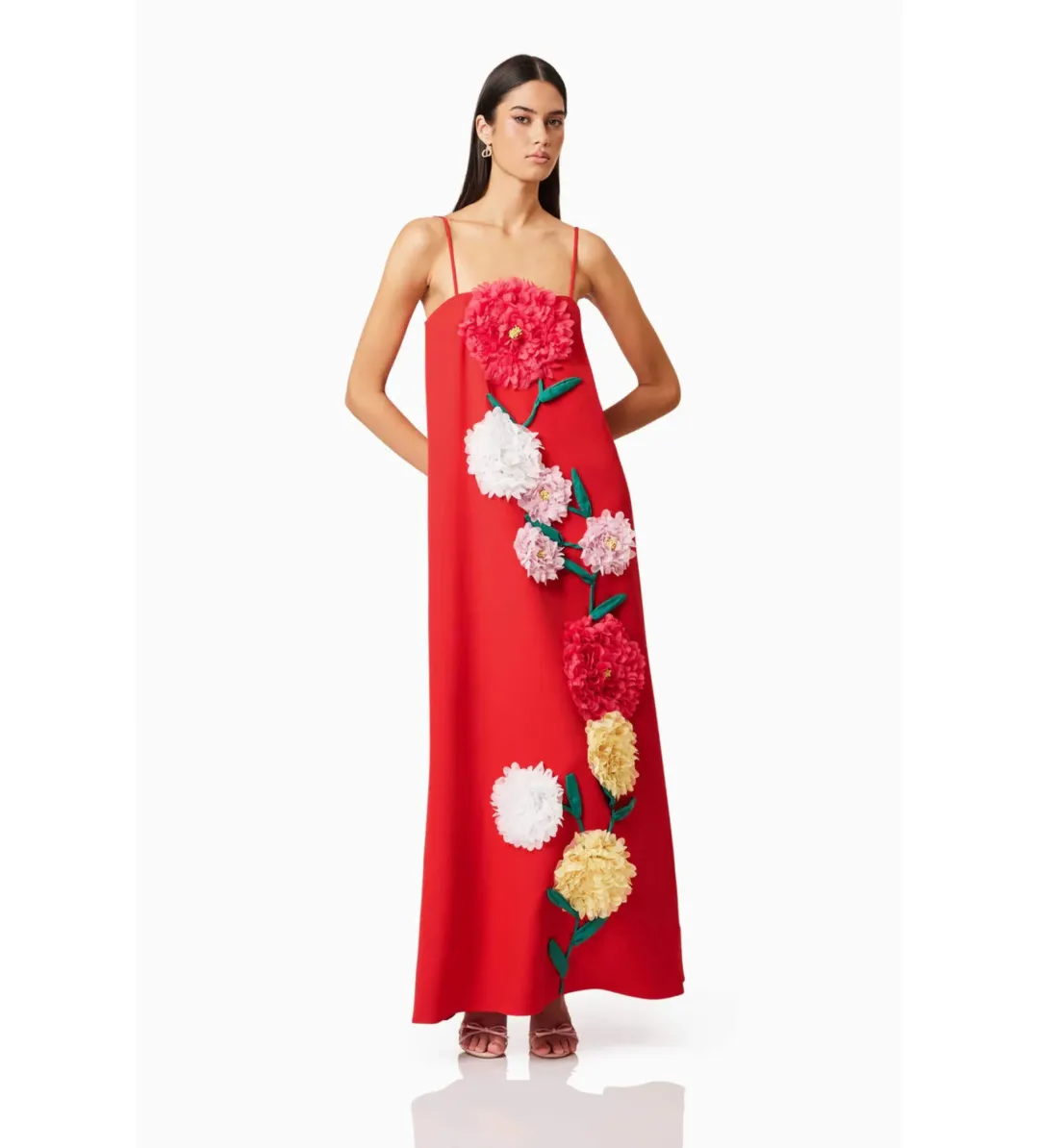 Elliatt Buttercup Embroidered Maxi Dress In Red Size L/AU 12 for rent on The Volte - main image