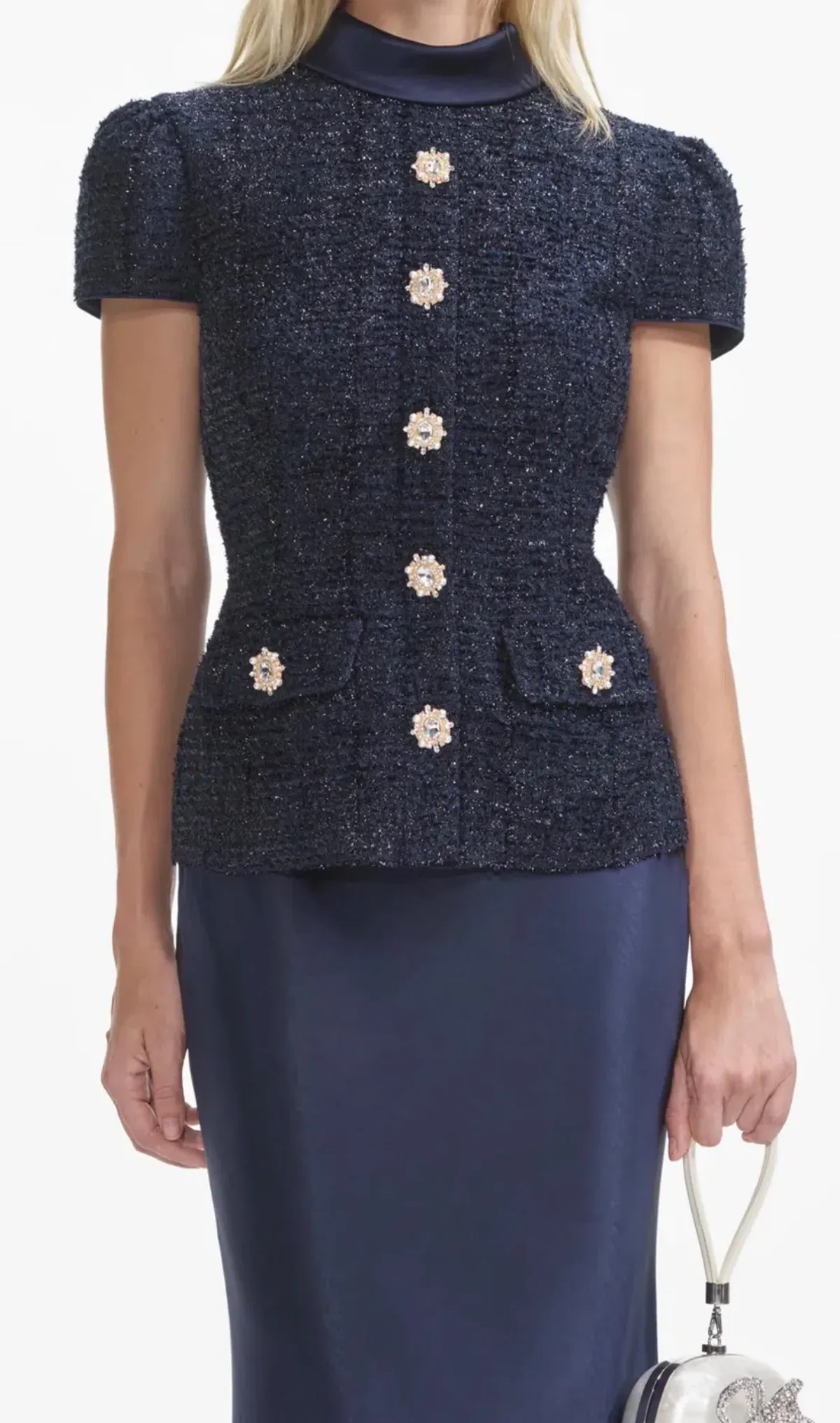 Self Portrait Navy Metallic Boucle Maxi Dress Size 10 - Image 3