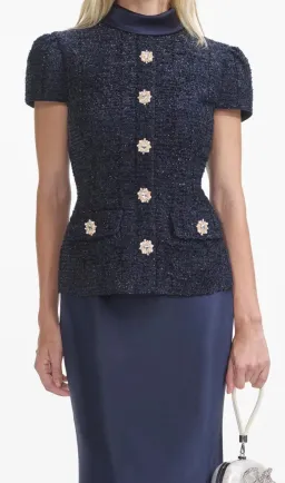 Self Portrait Navy Metallic Boucle Maxi Dress Size 10 for rent on The Volte - image 3