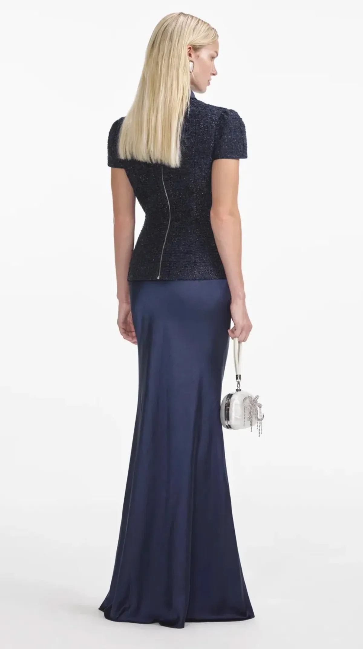 Self Portrait Navy Metallic Boucle Maxi Dress Size 10 - Image 2