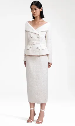 Self Portrait Cream Off The Shoulder Boucle Midi Dress Size 6 for rent on The Volte - image 2