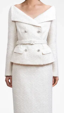 Self Portrait Cream Off The Shoulder Boucle Midi Dress Size 6 for rent on The Volte - image 4
