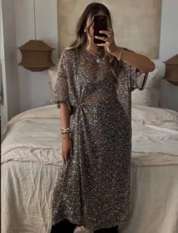 VRG GRL Ivette Sequin Midi Dress – Mocha for rent on The Volte - image 2