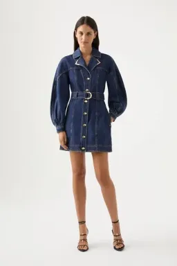 AJE ELENA BELTED DENIM MINI DRESS WASHED INDIGO SIZE 8 for rent on The Volte - image 1
