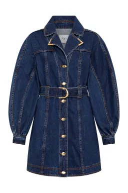 AJE ELENA BELTED DENIM MINI DRESS WASHED INDIGO SIZE 8 for rent on The Volte - image 3