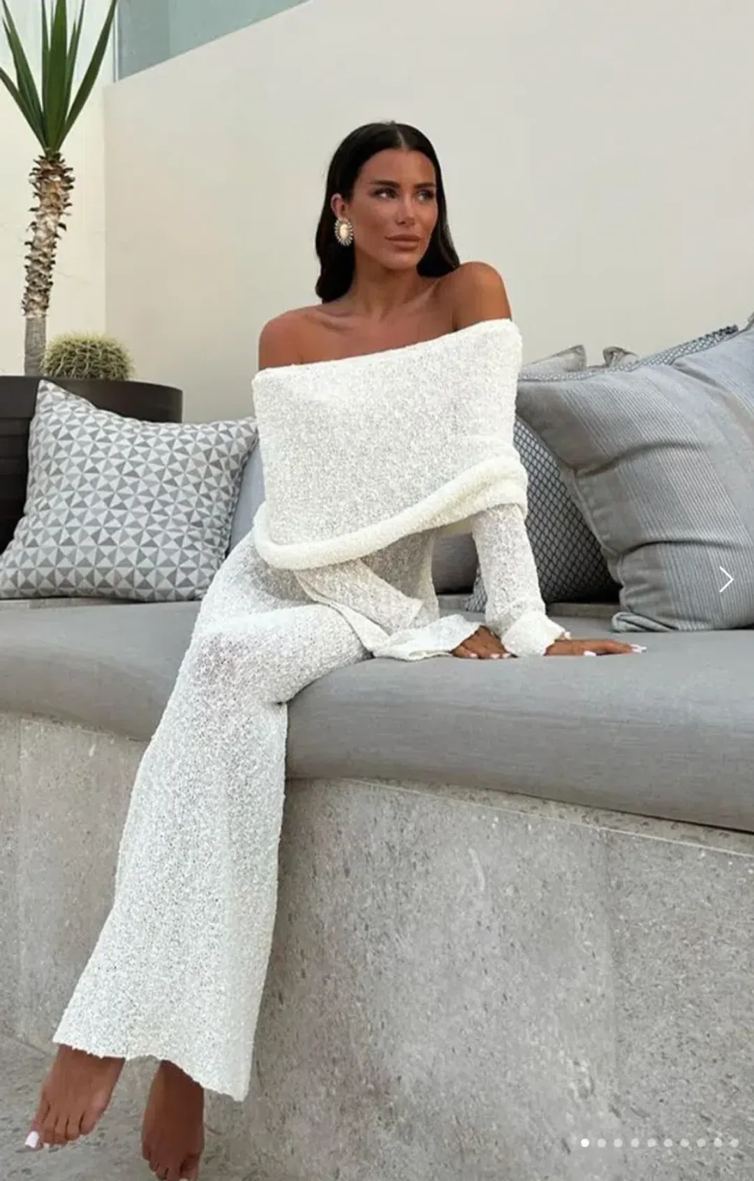 MESHKI Marisol Off Shoulder Bouclé Maxi Dress Size 8 for rent on The Volte - main image