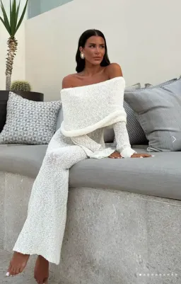 MESHKI Marisol Off Shoulder Bouclé Maxi Dress Size 8 for rent on The Volte - image 2