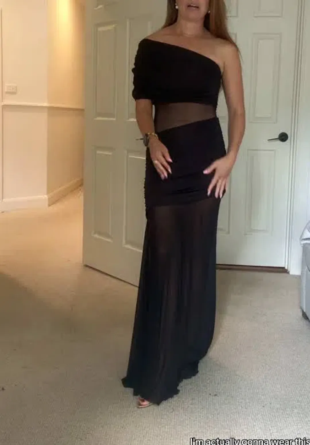 MESHKI Dallas One Shoulder Mesh Maxi Dress – Black Size L for rent on The Volte - main image