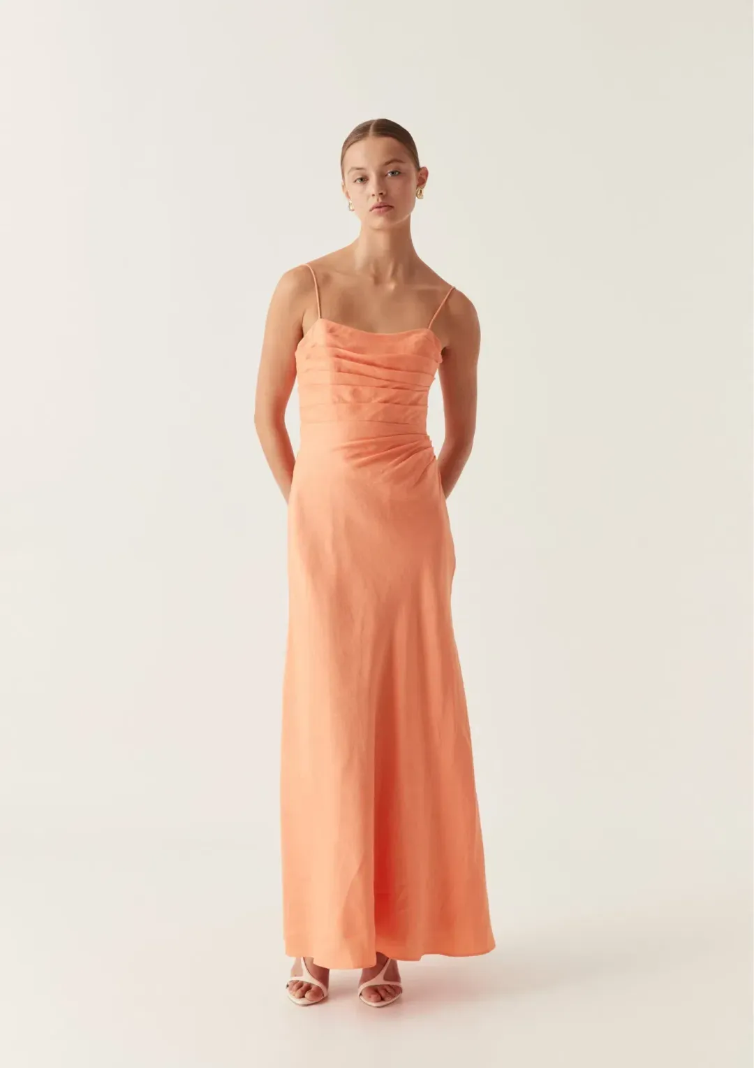 AJE Clarice Draped Maxi Dress – Sunset Orange Size 10 for rent on The Volte - main image