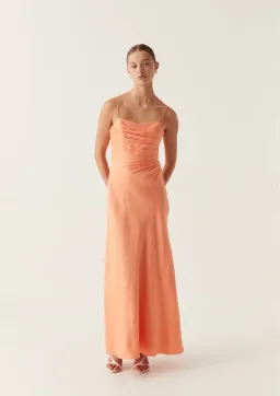 AJE Clarice Draped Maxi Dress – Sunset Orange Size 10 for rent on The Volte - image 1