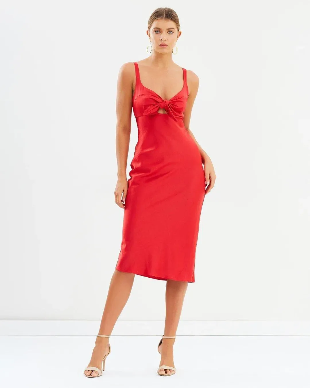 Shona Joy Adonis Tie Front Bias Slip Midi Dress Red Size 10 for rent on The Volte - main image