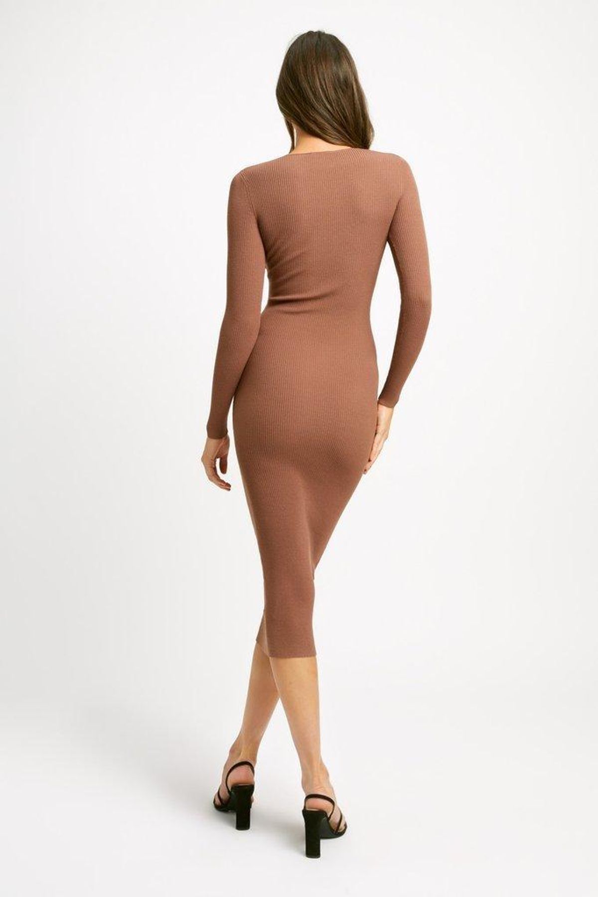 Kookai Lola Long Sleeve Cut Out Dress Cocoa Brown Size 8 - Image 2