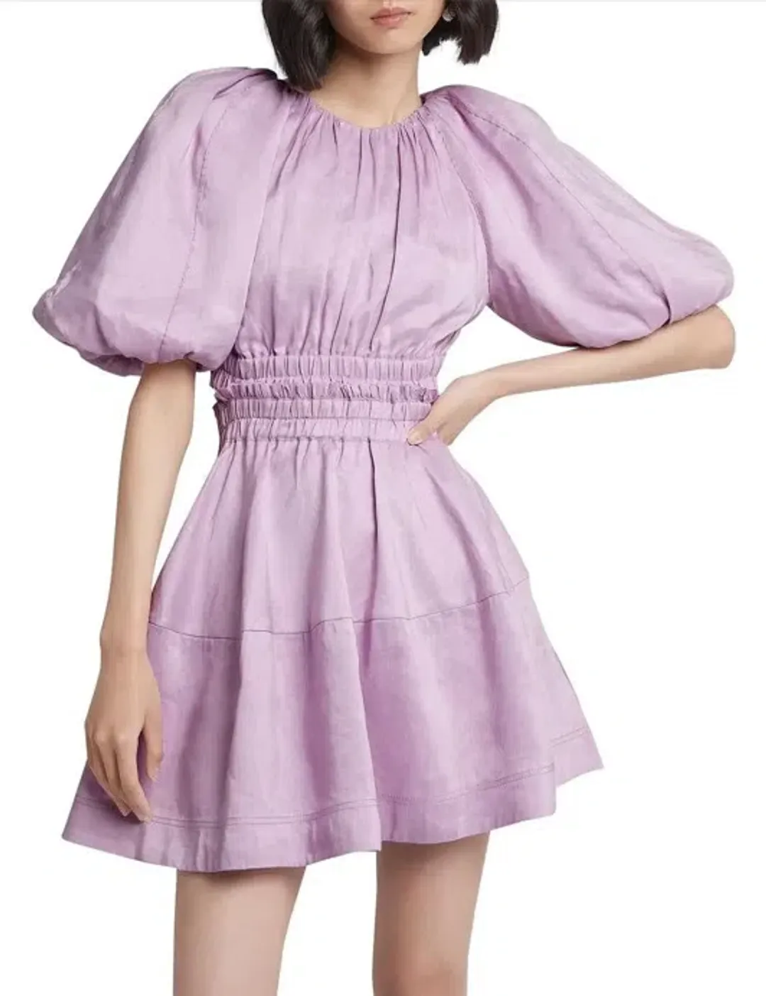 Aje Solitude Lilac Puff Sleeve Cut Out Mini Dress Purple Size 8 for rent on The Volte - main image