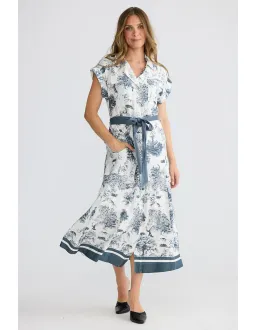 Brave + True Portia Slate Toile Belted Midi Dress M for rent on The Volte - image 1