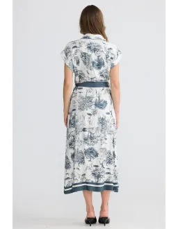Brave + True Portia Slate Toile Belted Midi Dress M for rent on The Volte - image 4