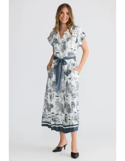 Brave + True Portia Slate Toile Belted Midi Dress M for rent on The Volte - image 3